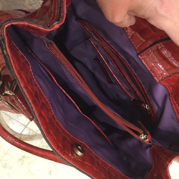 Liz Claiborne Tote Bag Red Moc Croc Tall with Shoulder Work Computer Bag Vegan - Picture 2 of 8